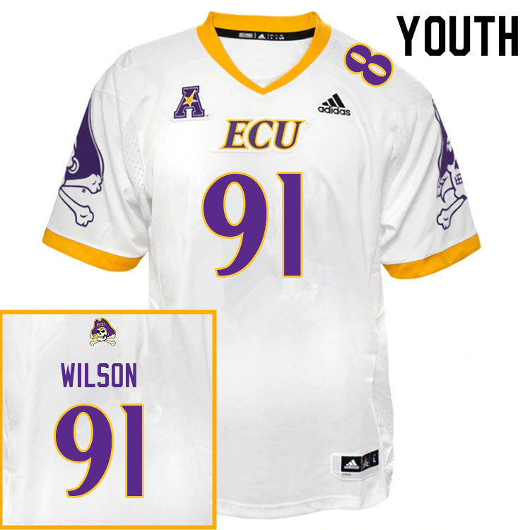 Youth #91 Zakkai Wilson ECU Pirates College Football Jerseys Sale-White